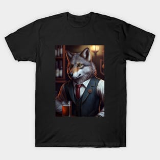 Wild And Classy Barkeeper Wolf In A Suit - Unique Wildlife Art Print For Fashion Lovers T-Shirt